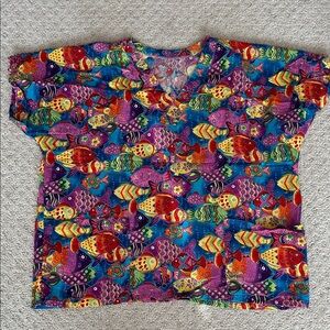 Colorful Fish Print scrub top